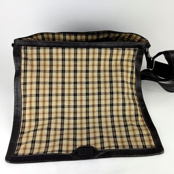 Levenger Fine Leather Messenger Bag 16x13" Plaid Lining Classic Satchel 2000s - Picture 11 of 14
